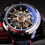 Motorcycle Design Genuine Black Belt Waterproof Skeleton Men Automatic Watch Top Brand Luxurious Mechanical Men's Watch