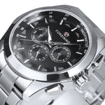 Business style automatic watch with black dial, mechanical wristwatch with luminous calendar hands