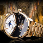 Men's watch automatic golden sun moon phase steel strap tourbillon black white dial business mechanical