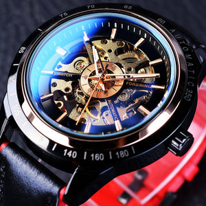 Motorcycle Design Genuine Black Belt Waterproof Skeleton Men Automatic Watch Top Brand Luxurious Mechanical Men's Watch