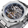 Silver Automatic Watch 3D Diamond Skeleton Hollow Men's Wristwatch Luminous Military Watches Tourbillon