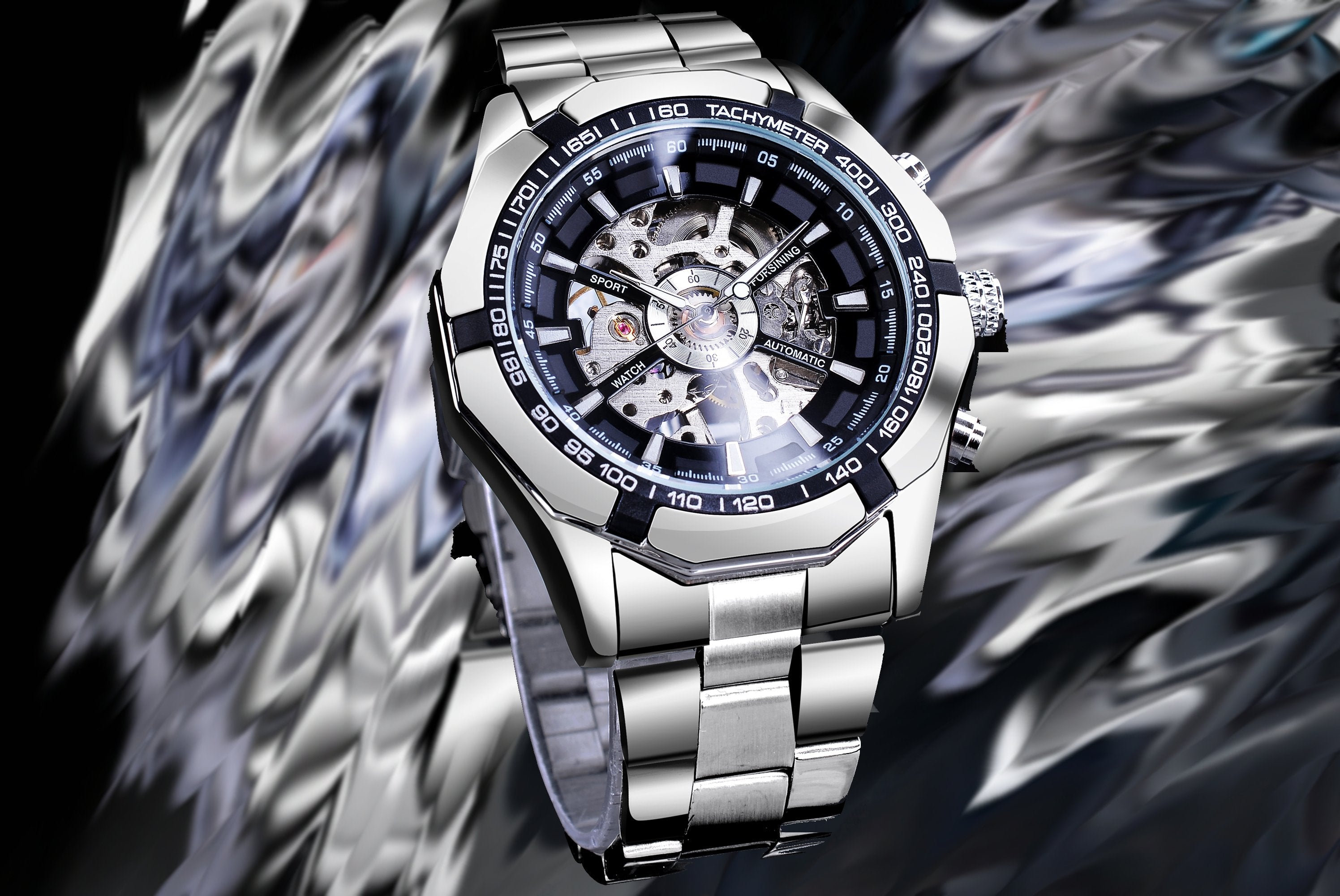 Stainless Steel Waterproof Mens Skeleton Watches Luxury Transparent Mechanical Sport Men Wristwatches