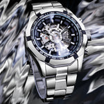 Stainless Steel Waterproof Mens Skeleton Watches Luxury Transparent Mechanical Sport Men Wristwatches