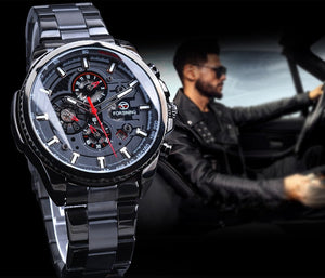 Three Dial Calendar Stainless Steel Men Mechanical Automatic Wristwatches Top Brand Luxury Military Sport Male Clock