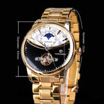 Men's watch automatic golden sun moon phase steel strap tourbillon black white dial business mechanical