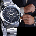 Business style automatic watch with black dial, mechanical wristwatch with luminous calendar hands