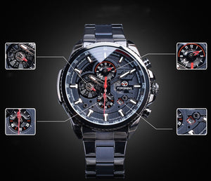 Three Dial Calendar Stainless Steel Men Mechanical Automatic Wristwatches Top Brand Luxury Military Sport Male Clock