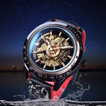 Motorcycle Design Genuine Black Belt Waterproof Skeleton Men Automatic Watch Top Brand Luxurious Mechanical Men's Watch