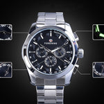 Business style automatic watch with black dial, mechanical wristwatch with luminous calendar hands