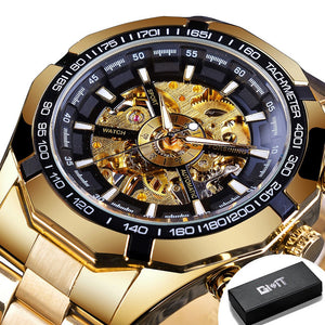 Stainless Steel Waterproof Mens Skeleton Watches Luxury Transparent Mechanical Sport Men Wristwatches