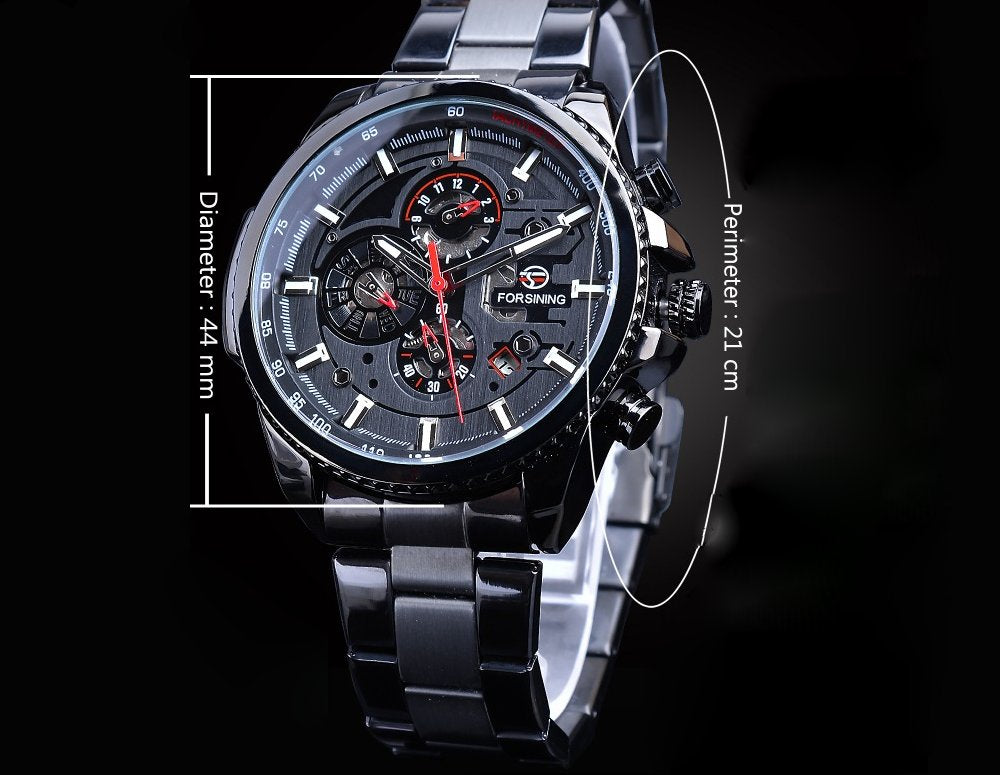 Three Dial Calendar Stainless Steel Men Mechanical Automatic Wristwatches Top Brand Luxury Military Sport