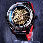 Motorcycle Design Genuine Black Belt Waterproof Skeleton Men Automatic Watch Top Brand Luxurious Mechanical Men's Watch