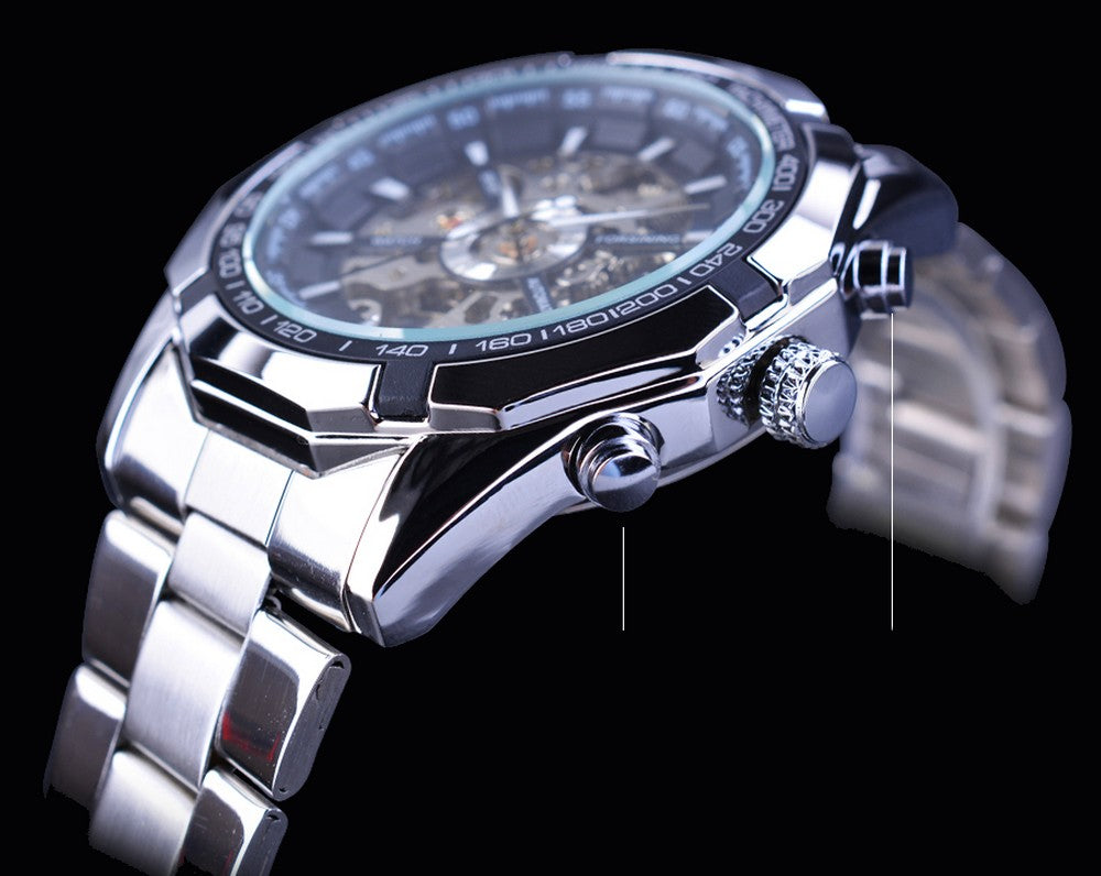 Stainless Steel Waterproof Mens Skeleton Watches Luxury Transparent Mechanical Sport Men Wristwatches