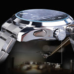 Business style automatic watch with black dial, mechanical wristwatch with luminous calendar hands