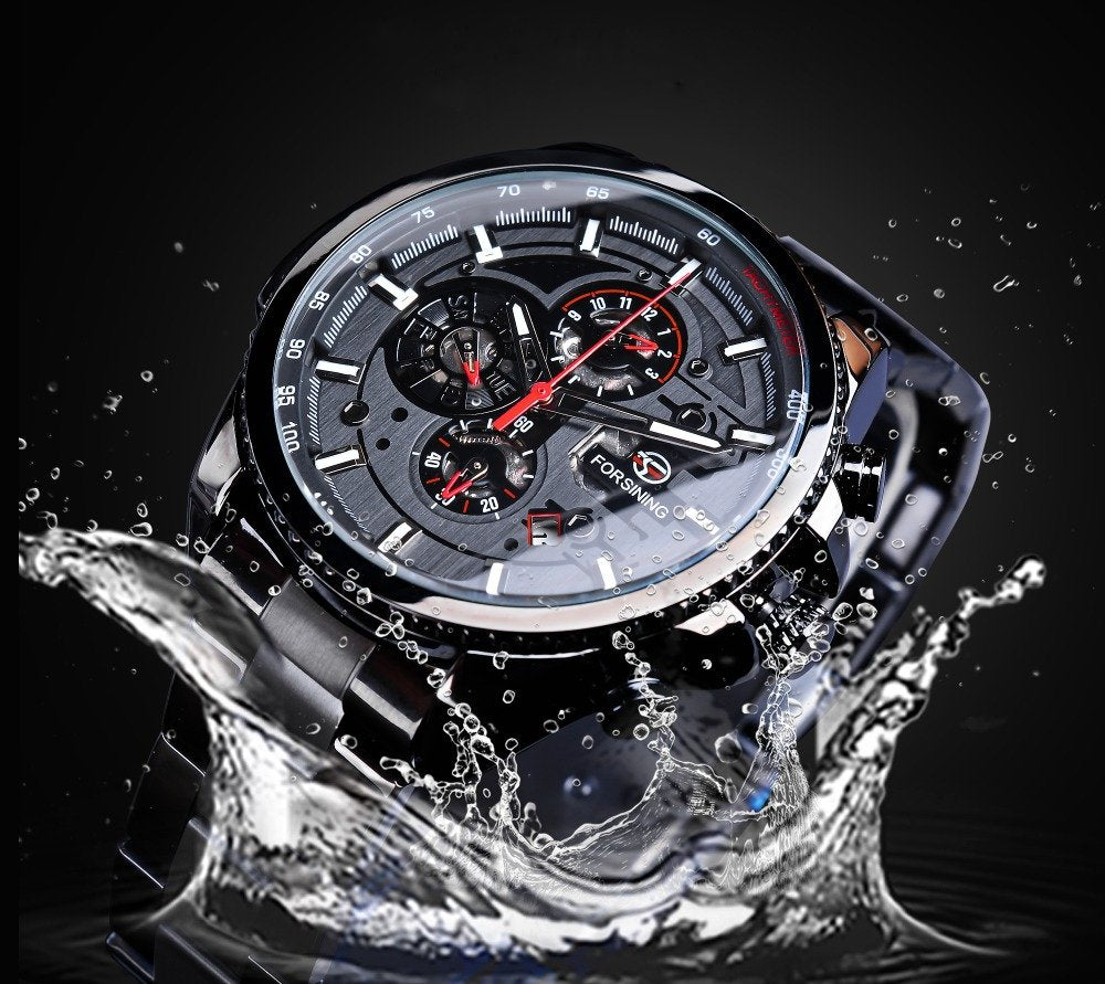 Three Dial Calendar Stainless Steel Men Mechanical Automatic Wristwatches Top Brand Luxury Military Sport Male Clock