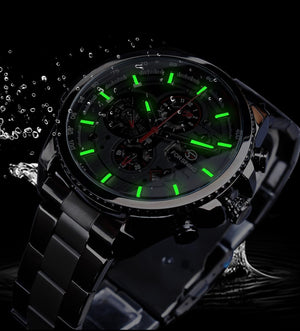 Three Dial Calendar Stainless Steel Men Mechanical Automatic Wristwatches Top Brand Luxury Military Sport