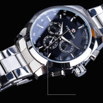 Business style automatic watch with black dial, mechanical wristwatch with luminous calendar hands