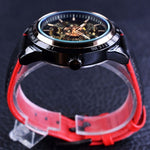 Motorcycle Design Genuine Black Belt Waterproof Skeleton Men Automatic Watch Top Brand Luxurious Mechanical Men's Watch