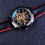 Motorcycle Design Genuine Black Belt Waterproof Skeleton Men Automatic Watch Top Brand Luxurious Mechanical Men's Watch