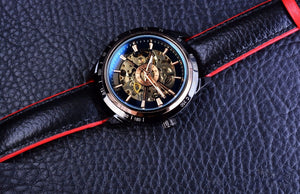 Motorcycle Design Genuine Black Belt Waterproof Skeleton Men Automatic Watch Top Brand Luxurious Mechanical Men's Watch