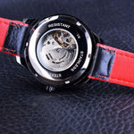 Motorcycle Design Genuine Black Belt Waterproof Skeleton Men Automatic Watch Top Brand Luxurious Mechanical Men's Watch