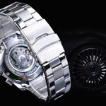 Business style automatic watch with black dial, mechanical wristwatch with luminous calendar hands