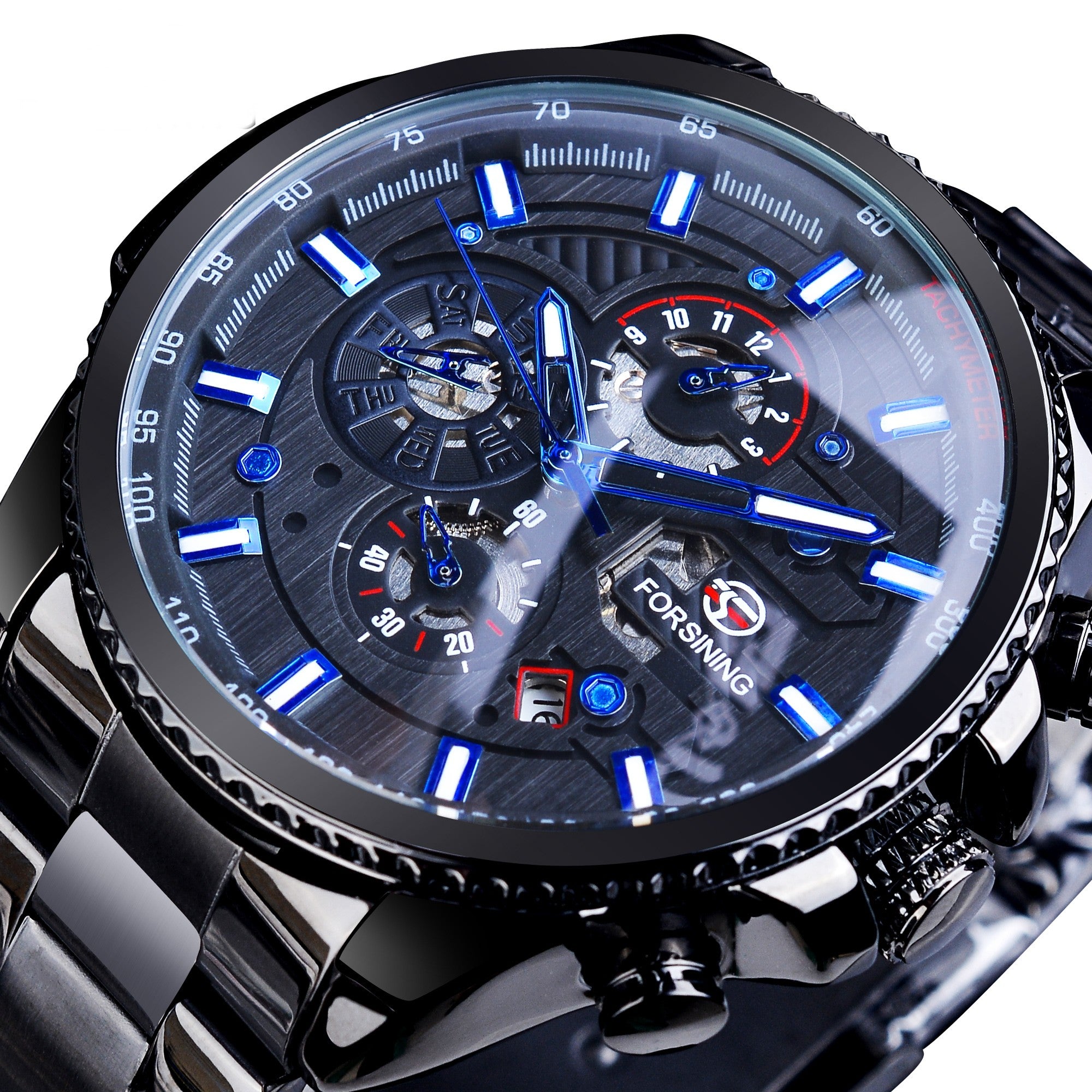 Three Dial Calendar Stainless Steel Men Mechanical Automatic Wristwatches Top Brand Luxury Military Sport Male Clock